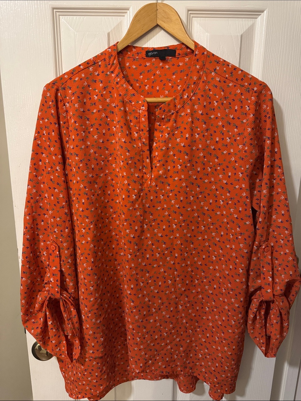 Gibson Bright Orange Floral Henley Tunic
